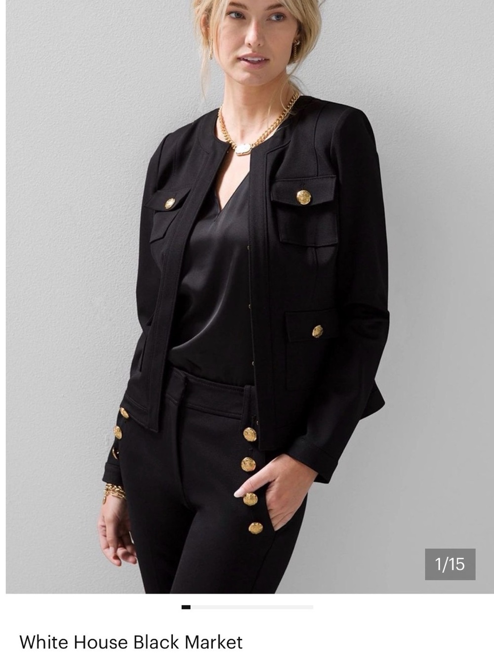 White House Black Market Black Jacket with Gold Buttons